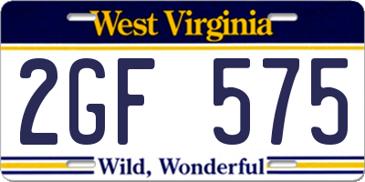WV license plate 2GF575