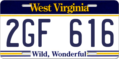 WV license plate 2GF616