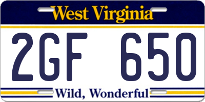 WV license plate 2GF650