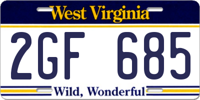 WV license plate 2GF685