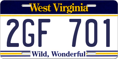 WV license plate 2GF701