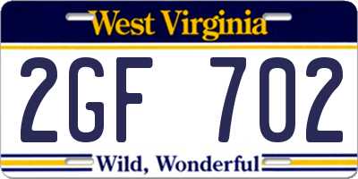 WV license plate 2GF702