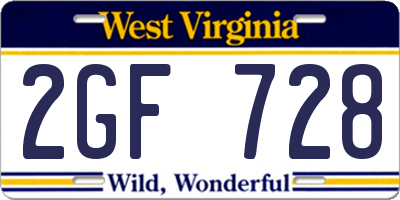 WV license plate 2GF728