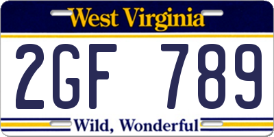 WV license plate 2GF789