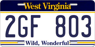 WV license plate 2GF803