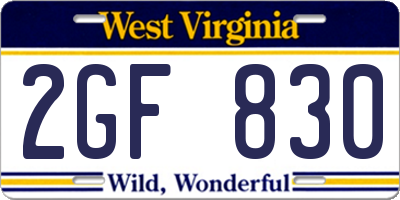WV license plate 2GF830