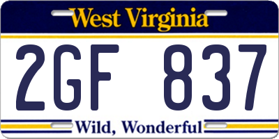 WV license plate 2GF837