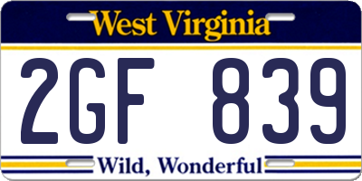WV license plate 2GF839
