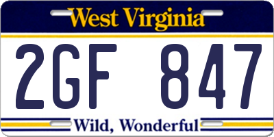 WV license plate 2GF847