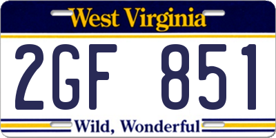 WV license plate 2GF851