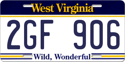 WV license plate 2GF906