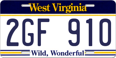 WV license plate 2GF910
