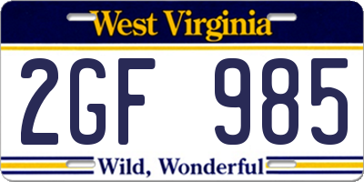 WV license plate 2GF985