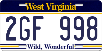 WV license plate 2GF998