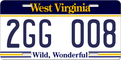 WV license plate 2GG008