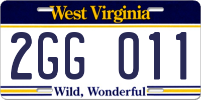 WV license plate 2GG011
