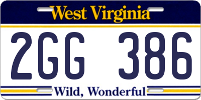 WV license plate 2GG386
