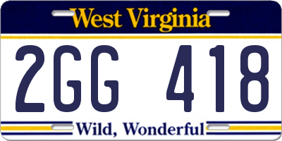 WV license plate 2GG418