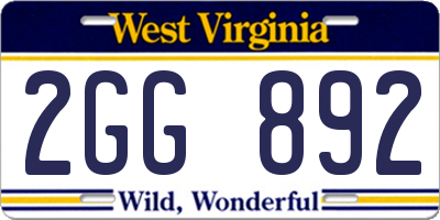 WV license plate 2GG892