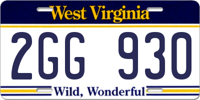 WV license plate 2GG930