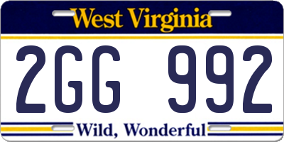 WV license plate 2GG992