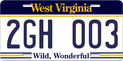 WV license plate 2GH003