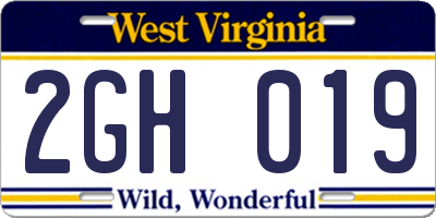 WV license plate 2GH019