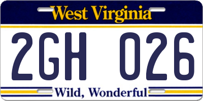 WV license plate 2GH026