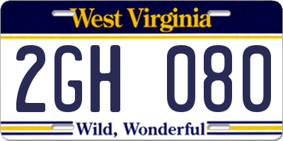 WV license plate 2GH080
