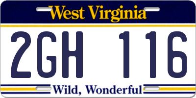 WV license plate 2GH116