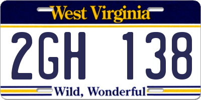 WV license plate 2GH138