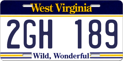 WV license plate 2GH189