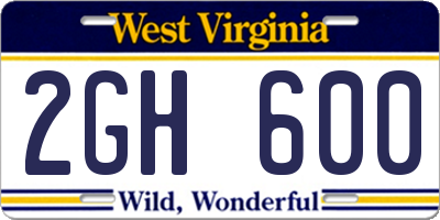 WV license plate 2GH600