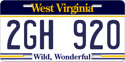 WV license plate 2GH920
