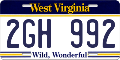 WV license plate 2GH992