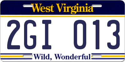 WV license plate 2GI013