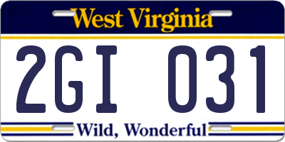 WV license plate 2GI031