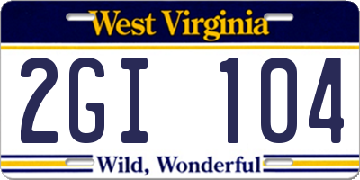 WV license plate 2GI104
