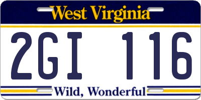 WV license plate 2GI116