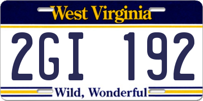 WV license plate 2GI192