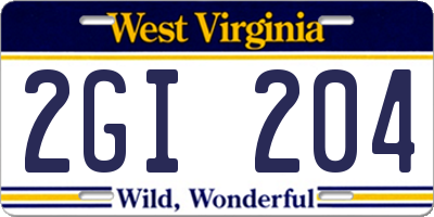 WV license plate 2GI204