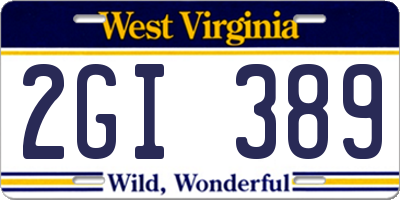 WV license plate 2GI389