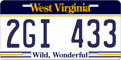 WV license plate 2GI433