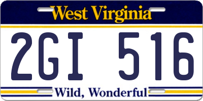 WV license plate 2GI516