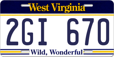 WV license plate 2GI670