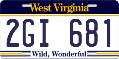WV license plate 2GI681