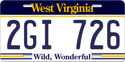 WV license plate 2GI726