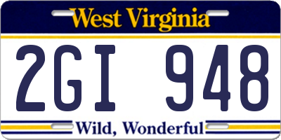 WV license plate 2GI948
