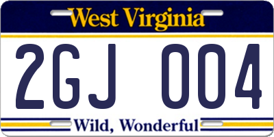WV license plate 2GJ004