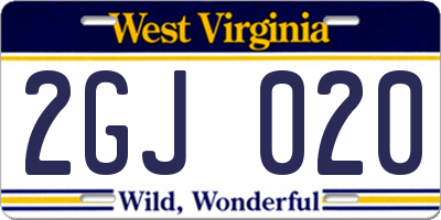 WV license plate 2GJ020
